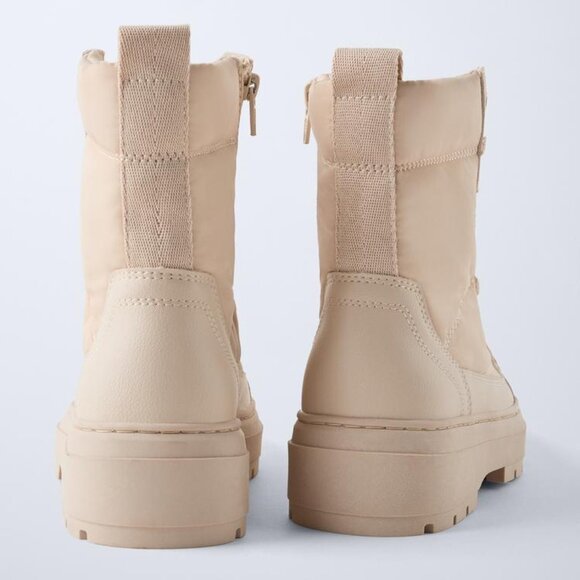 NWT - Zara Kids Puffer Lace-Up Boots, Off White – Size 2.5 US (34 EU) - Picture 3 of 11